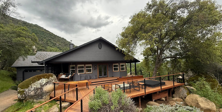 modern mountain home with cable railing