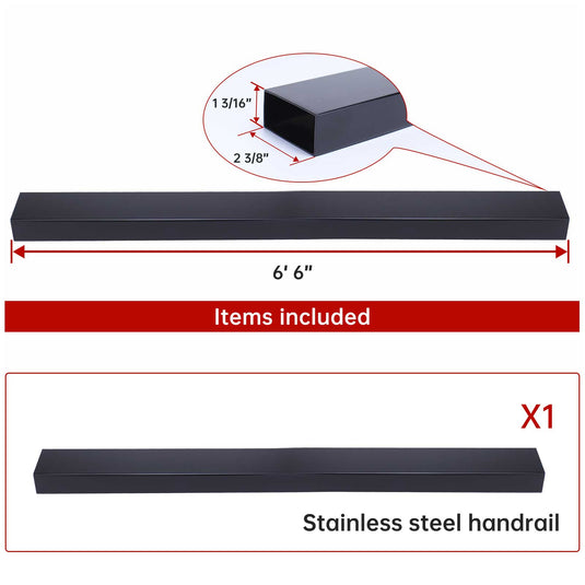 Muzata 6'6" Black Stainless Steel Flat Handrail HT10 BP4